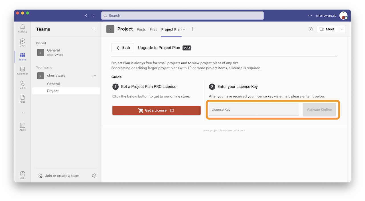 How to activate Project Plan license in Microsoft Teams (2/2)
